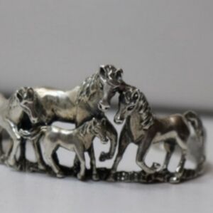 Tedd Ott Signed 4 Horse Sterling Silver Cuff Bracelet,Horse Lovers